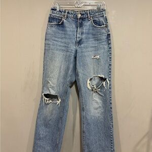 Zara Light Blue Distressed Straight Leg Jeans